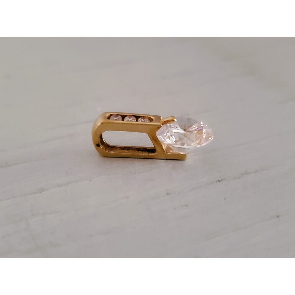 Vintage 14K Yellow Gold Cubic Zirconia Statement Drop Pendant - Picture 3 of 4